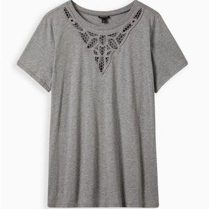 Torrid Heather Grey Classic Fit Cotton Modal Knit Crochet Neck Tee 3 3X 22/24